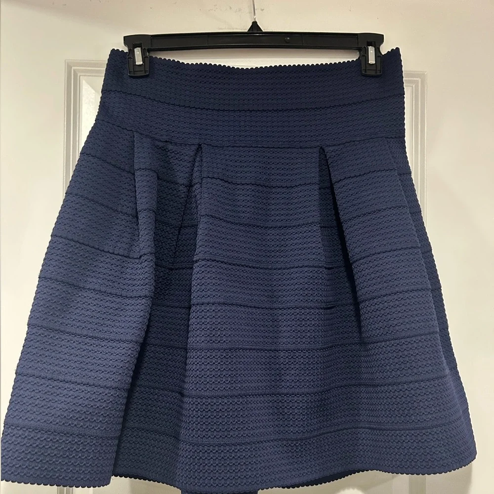 H&M Navy Textured A-Line Pleated Skirt - Picture 3 of 5